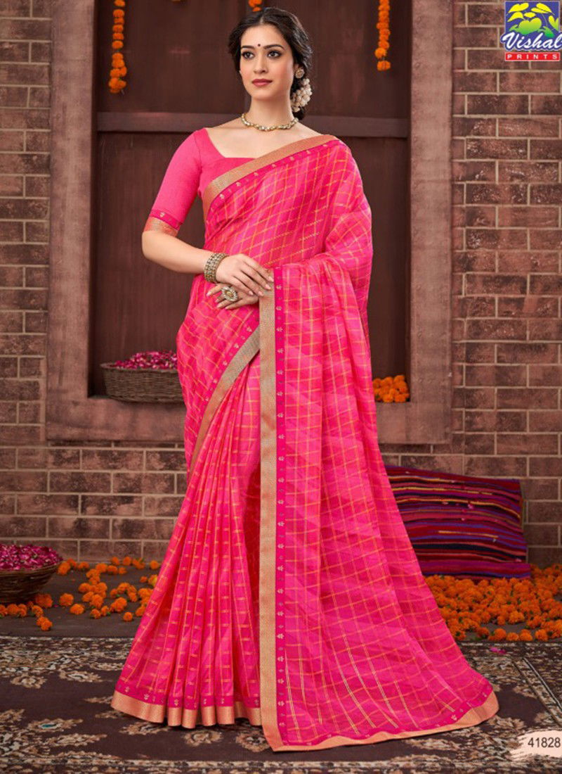Dark Pink Colour Pushpa Vishal New Fancy Bandhani Georgette Saree Collection 41828
